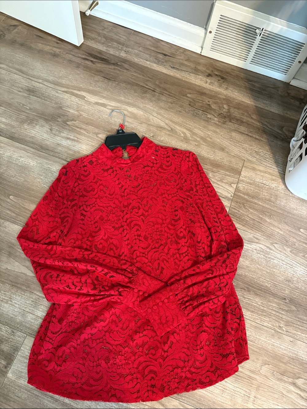 H&M Red Lace Long-Sleeve High Neck Women's Top